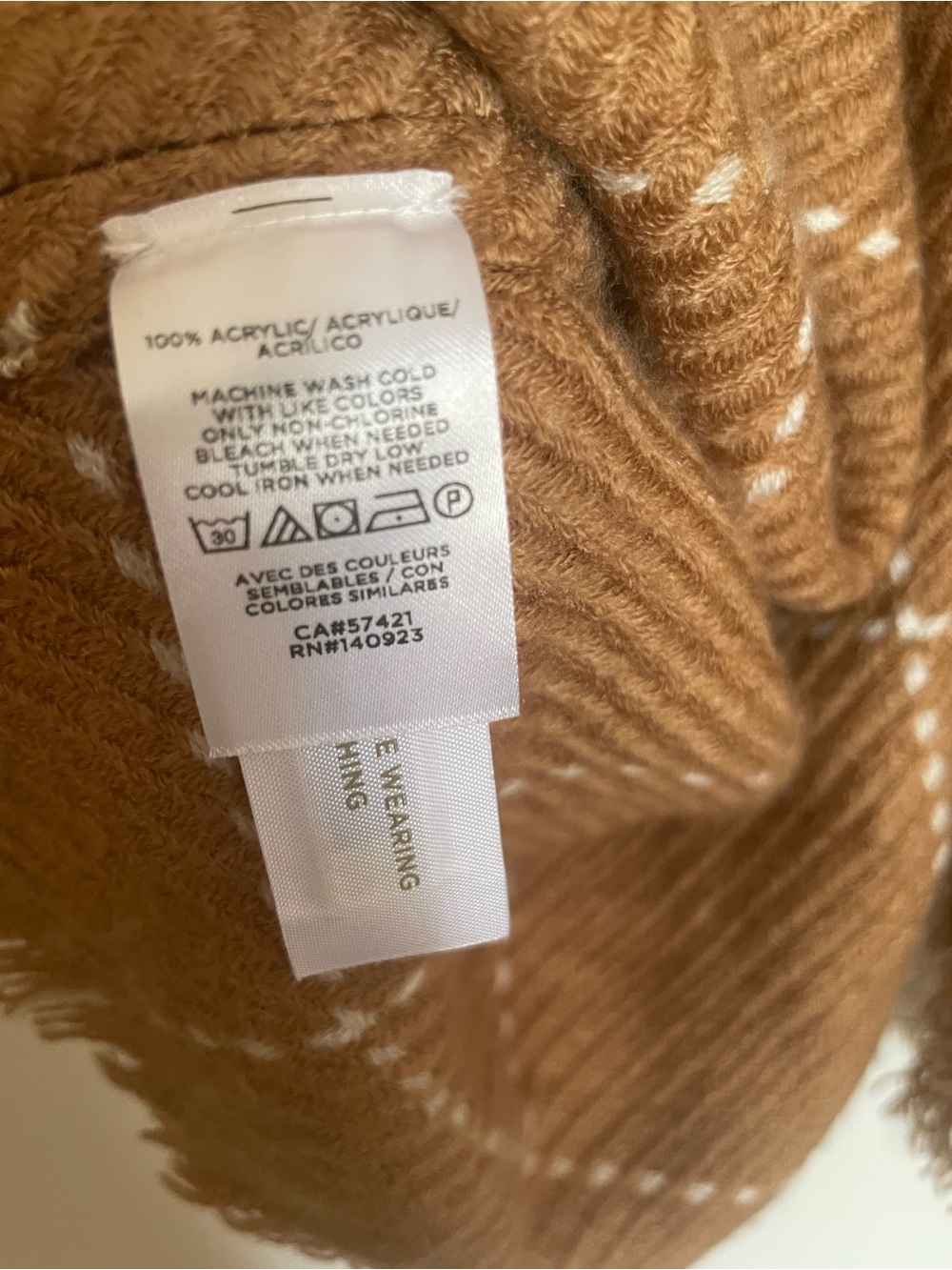 LOFT Camel Grid Pattern Fringed Open Front Poncho Ruana XS/S - Picture 4 of 4